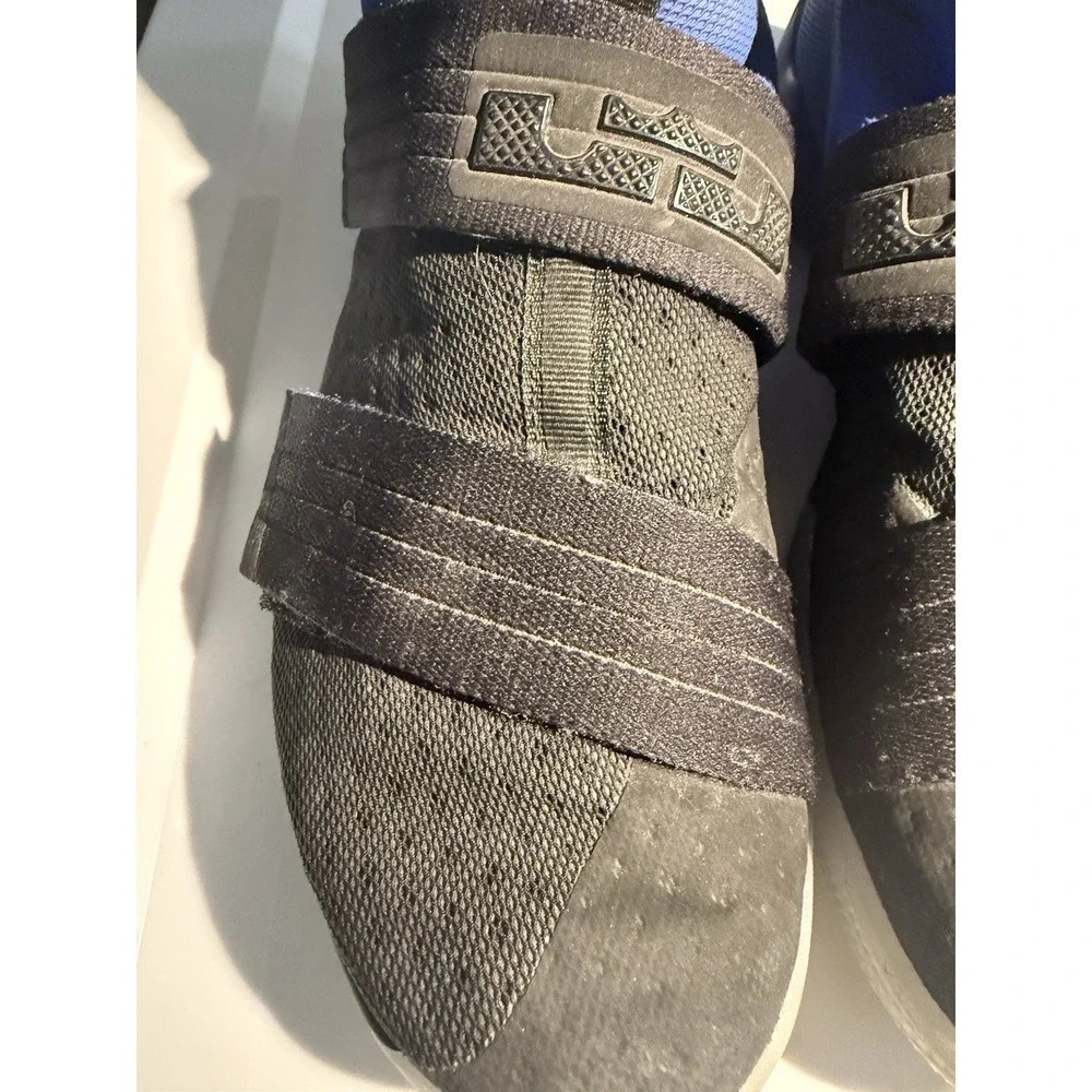 Nike LeBron Soldier 10 Basketball Shoes Men Black Blue Strap High Top Sneakers